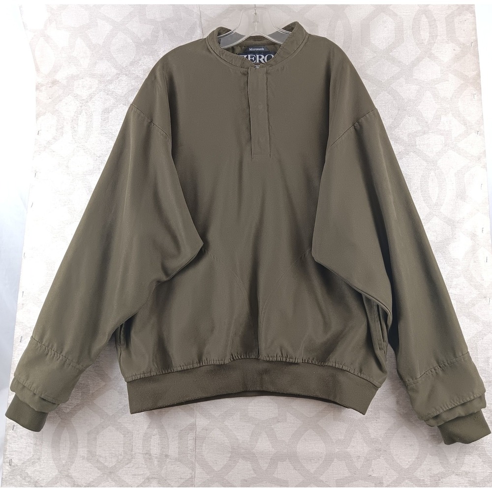 Zero Restriction Golf Pullover Mens M Olive Green Microsuede Long‎ Sleeve Snap